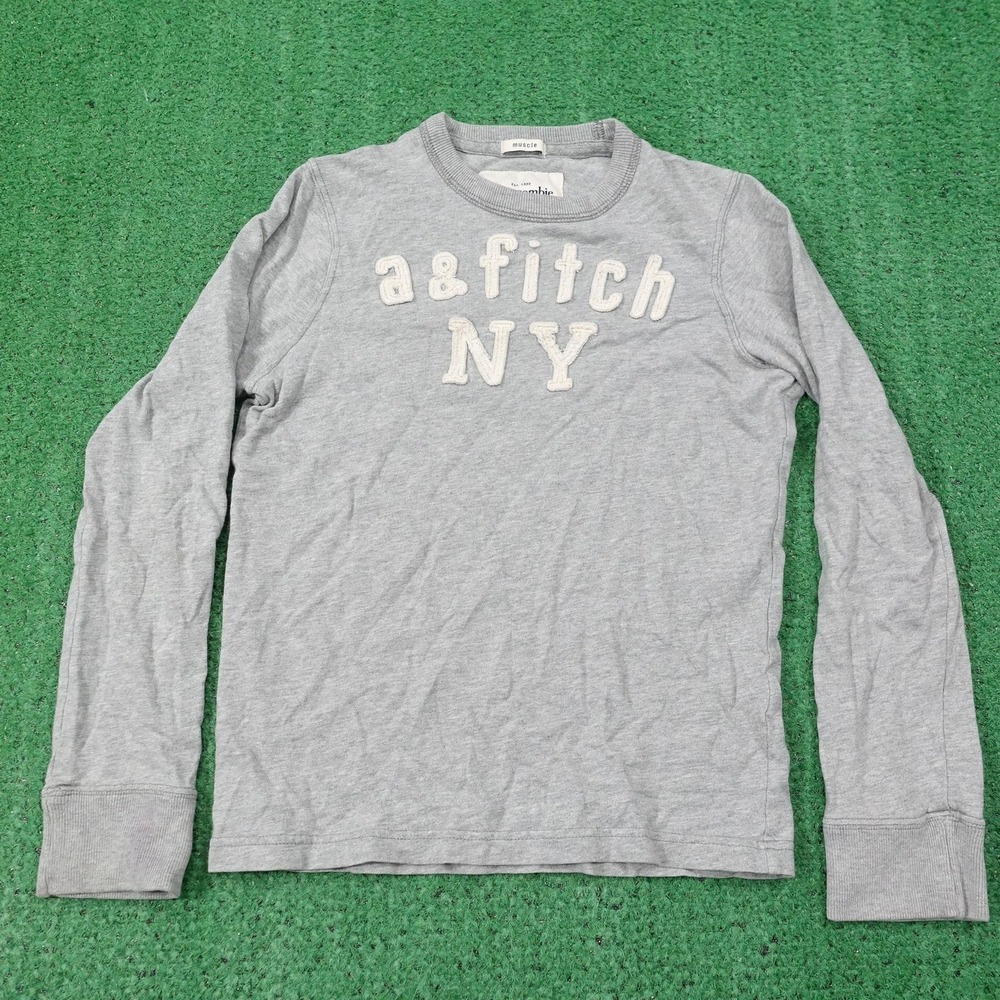 Abercrombie Kids Shirt Boys M Gray Long Sleeve Pullover Crew Neck Cotton Muscle